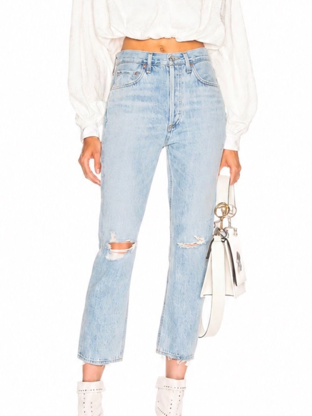 AGOLDE Riley High Rise Straight Crop Jeans - Light & Distressed Wash